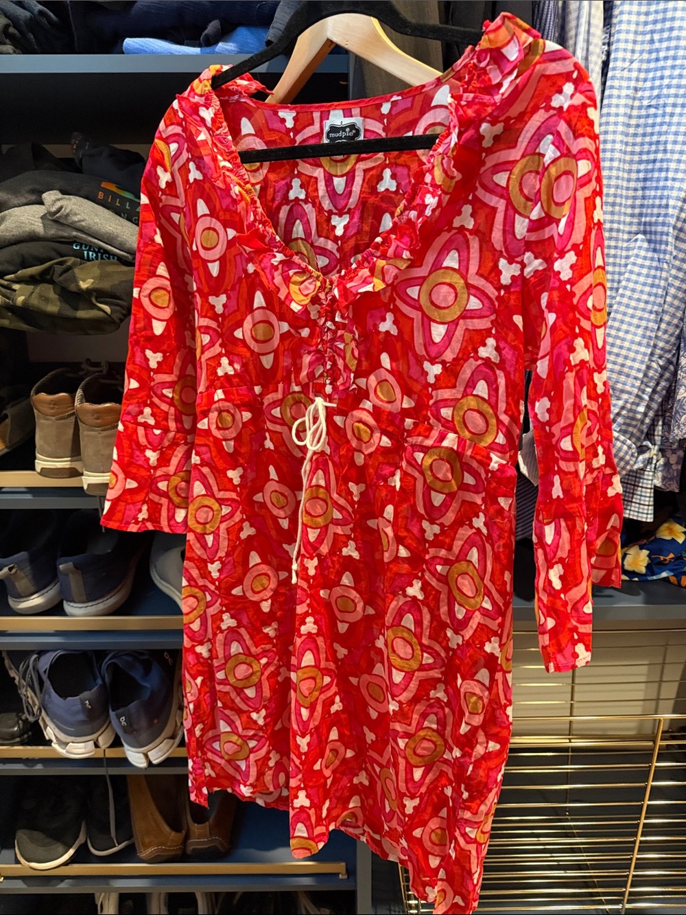 Mud Pie Red, Pink & Gold Floral Tie-Front Swim Coverup